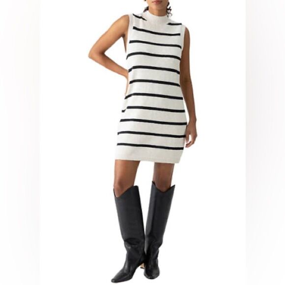 Sanctuary Life Is Easy Sweater Dress Cream Black Striped Cotton Knit Medium NWT - Picture 3 of 16